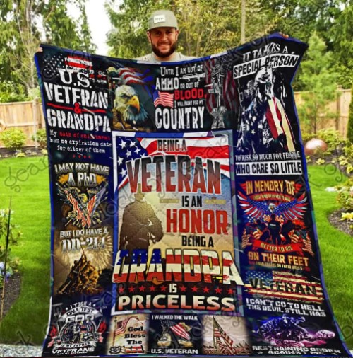 6. Gifts for fallen soldiers family. Proud Grandpa Veteran Quilt Block Of Gear