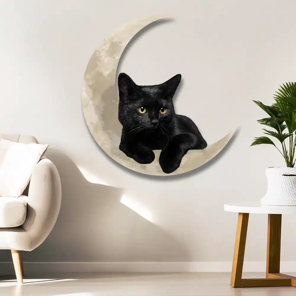 Black Cat On The Moon Hanging Metal sign