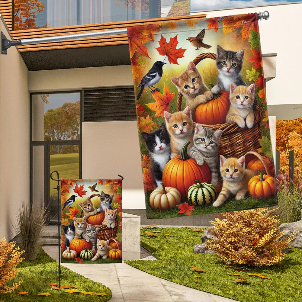 Cat Fall Pumpkins Flag