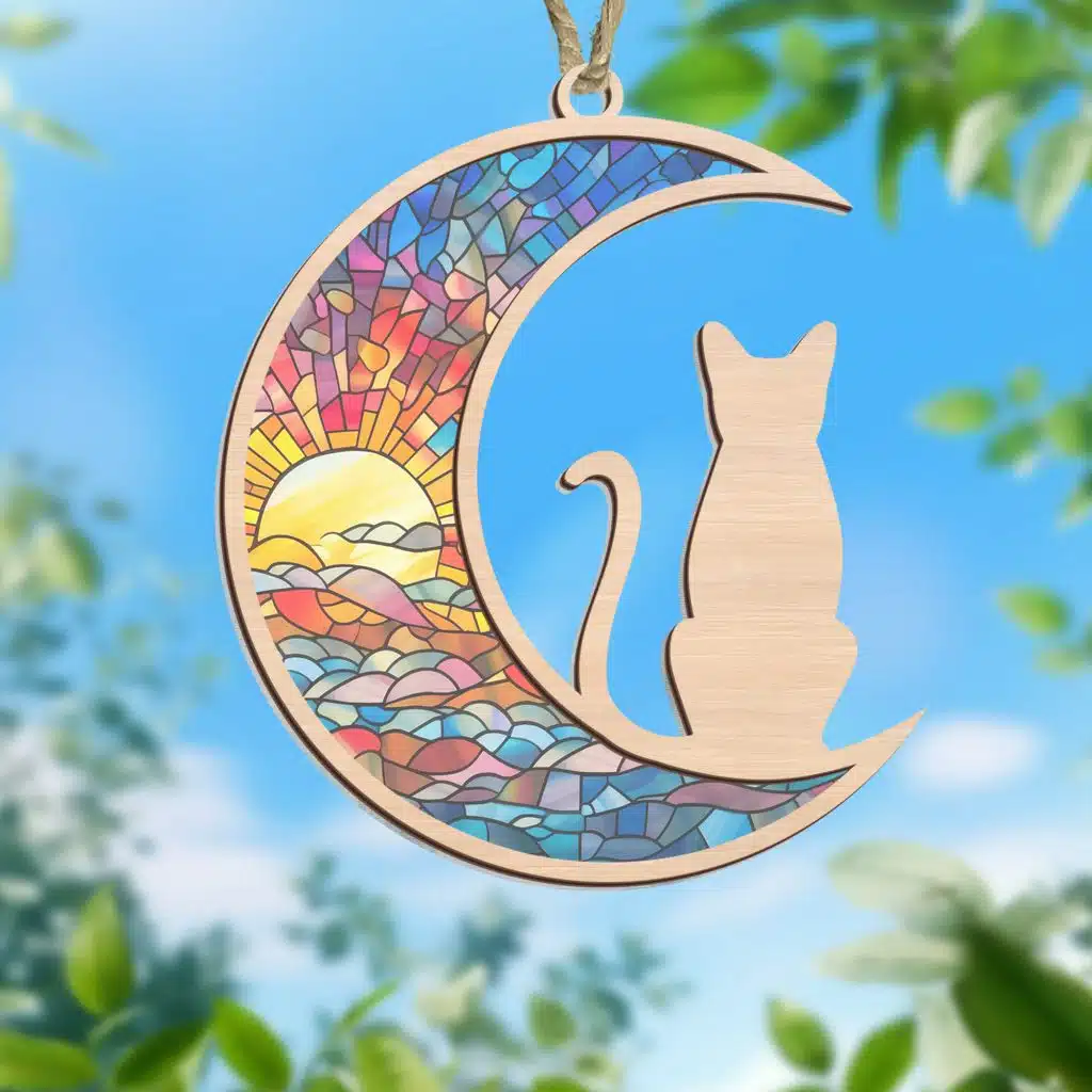 Cat On The Moon Suncatcher Ornament