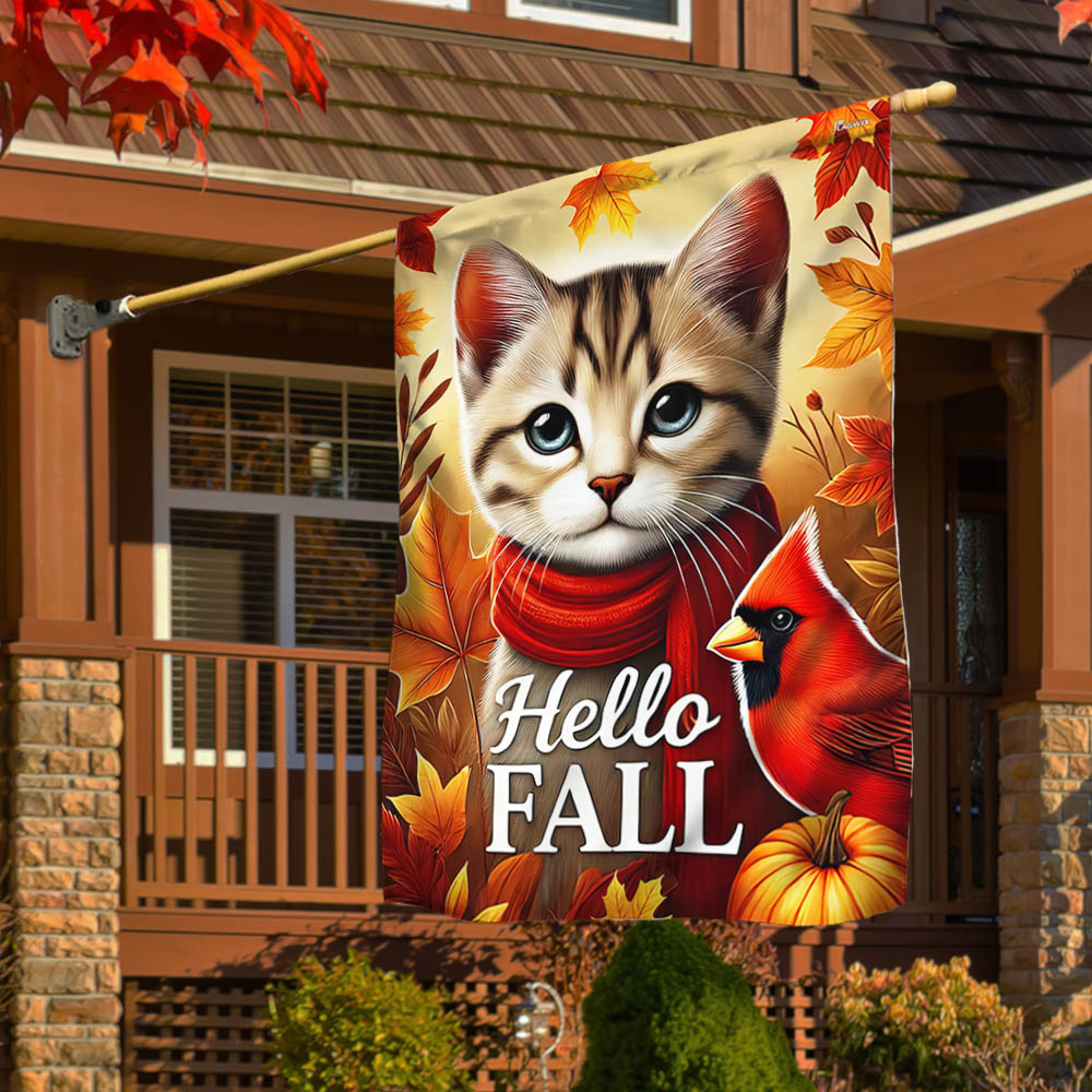 Cat Welcome Fall Flag
