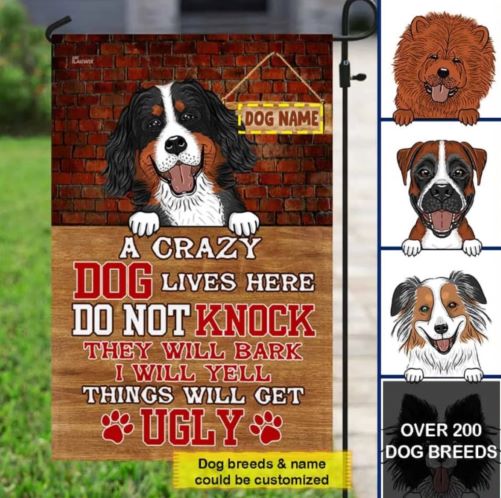 Dog Lovers Grooming Personalized Dog Breeds A Crazy Dog Lives Here Flag