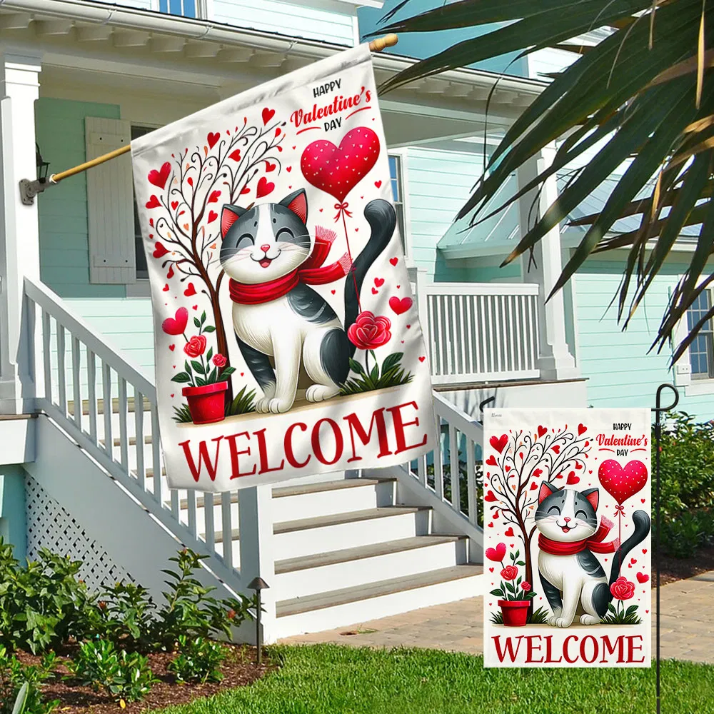 FLAGWIX Cat Happy Valentine’s Day Flag