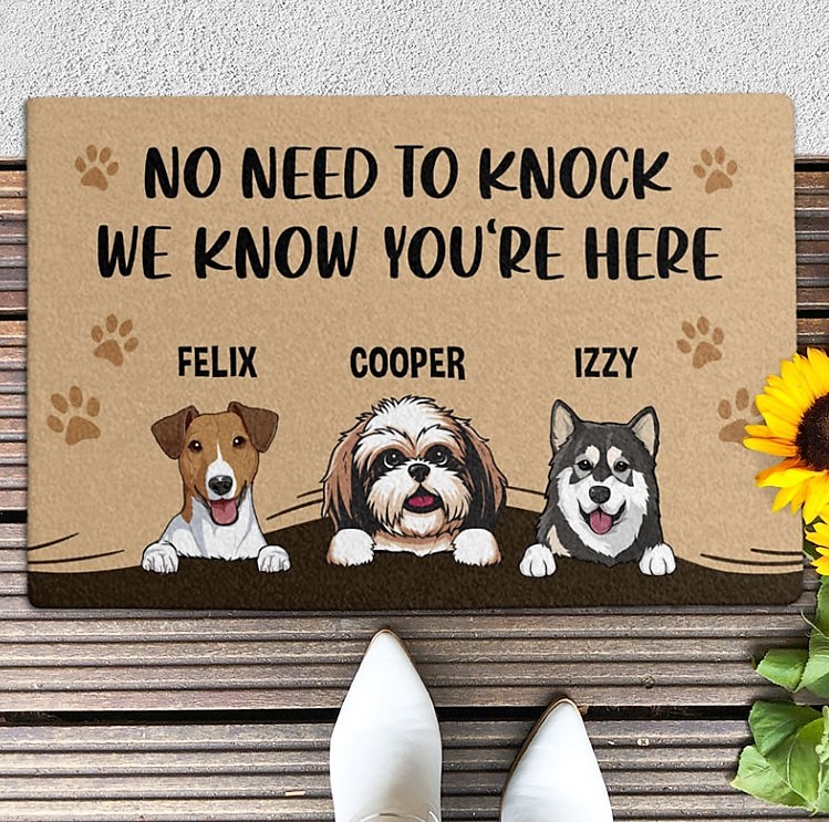 Fury Dog Presents No Need To Knock Doormat, Gift For Dog Lovers, Personalized Doormat