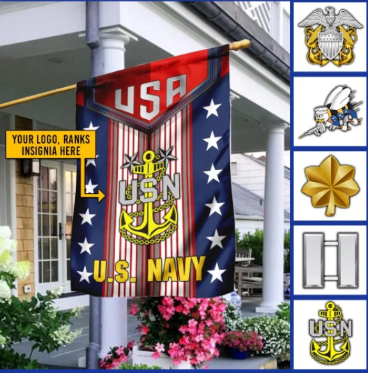 Marine retirement gift Personalized US Navy Logo Custom Garden Flag