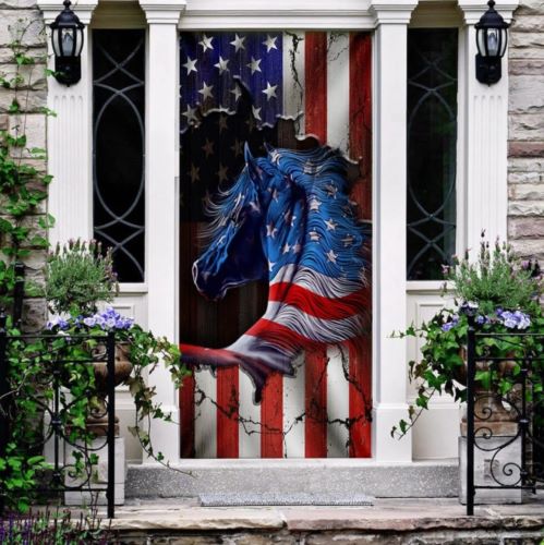 Native American horse painting Patriotic American Horse Door Cover