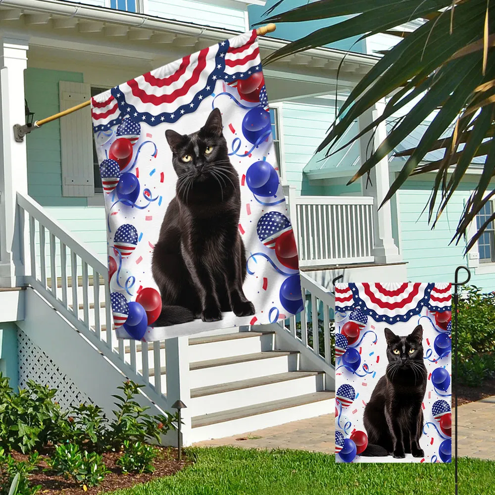 Patriotic Black Cat 4th Of July Independence Day Flag