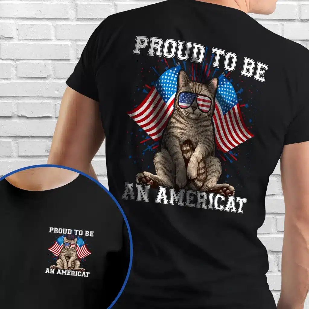 Proud To Be An Americat Funny Cat 4th of July T-Shirt