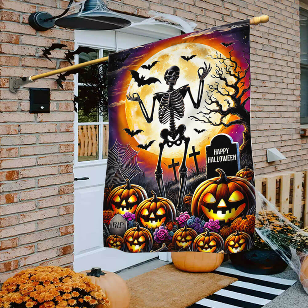 Skeleton Halloween Scary Pumpkins Flag