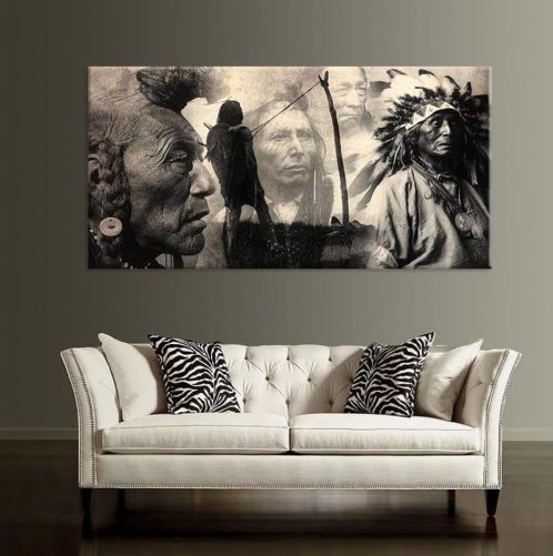 Southwestern Wall Hangings Native American Chief & Warriors Black And White Wall Art Canvas
