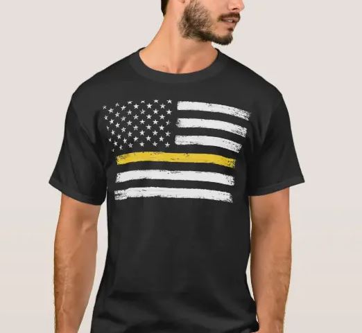 Thin Gold Line USA 911 Memorial Flags Police T Shirt