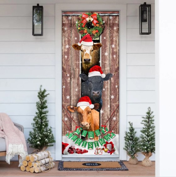 best door design ideas Moo-ry Christmas Cow Door Cover