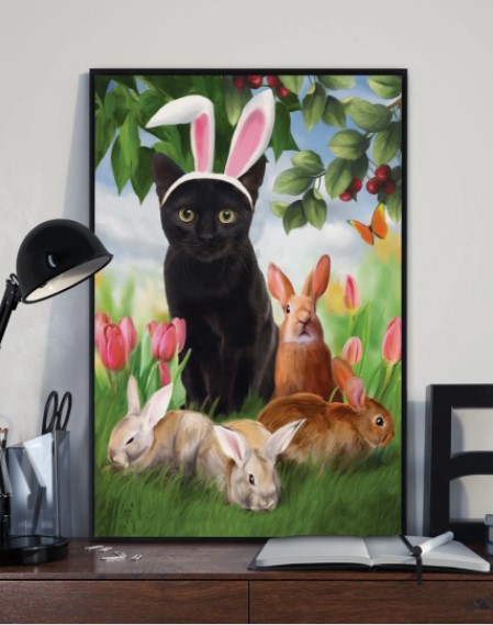 cat easter Black Cat Easter Gift For Cat Lovers Matte Canvas