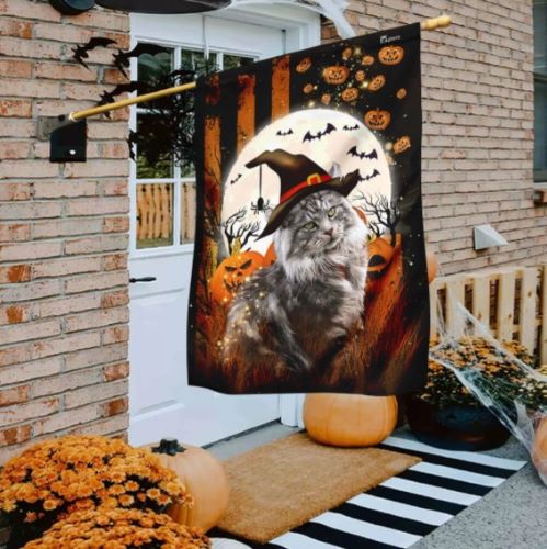 cat halloween meme Maine Coon Cat Happy Halloween Flag
