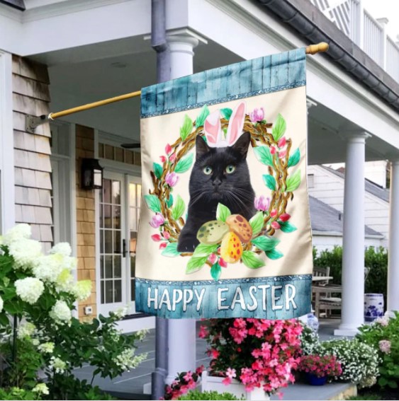cat happy easter Black Cat Easter Day Flag