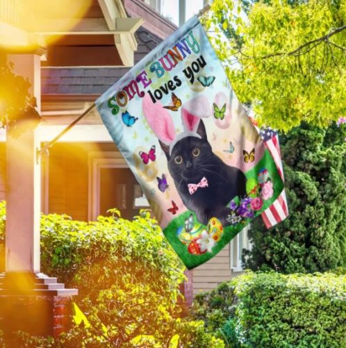 cat happy easter images Black Cat Easter Some Bunny Loves You Flag