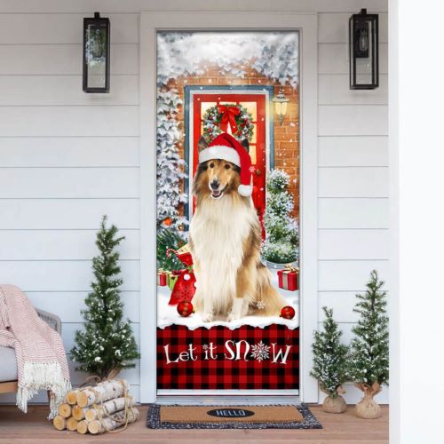 christmas dog pictures Rough Collie Mery Christmas Door Cover Door Decor