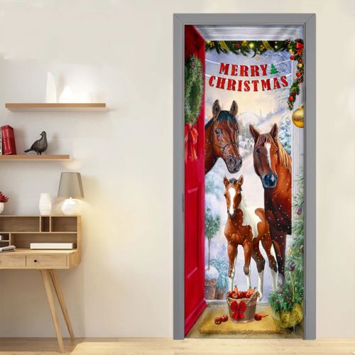 christmas door covers Christmas Horse Merry Christmas Door Cover Door Decor