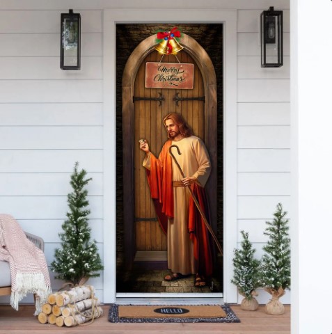 christmas ideas Jesus Knocking On The Door Merry Christmas Door Cover