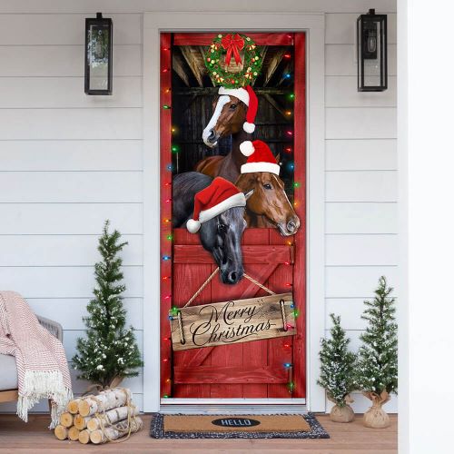 cute welcome signs for front door Horse Merry Christmas Door Cover Door Decor