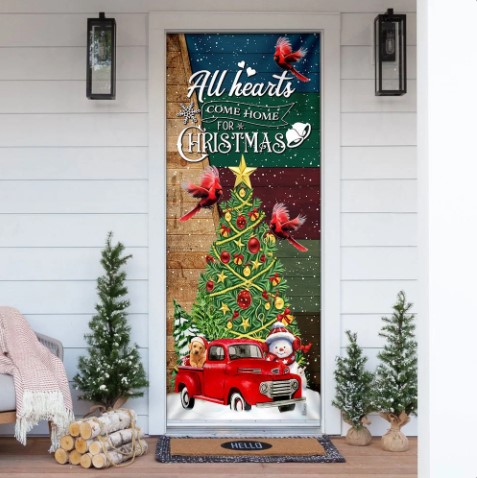 gifts for them christmas All Hearts Come Home For Christmas Red Truck Christmas Door Cover