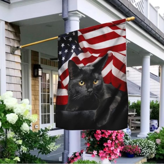 happy national cat day meme Black Cat American Flag