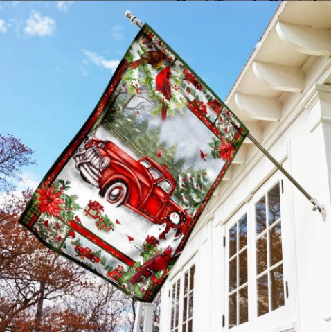 holiday yard decoration ideas Red Truck Christmas Flag