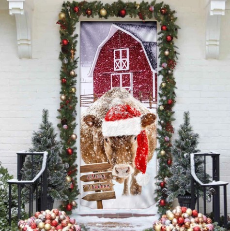 homemade outdoor ornaments Cow Barn Merry Christmas Door Cover