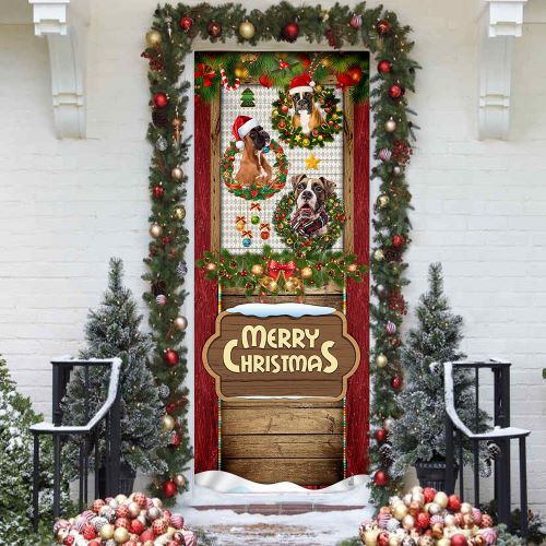 modern christmas decor outdoor Love Boxer Dog Christmas Door Cover
