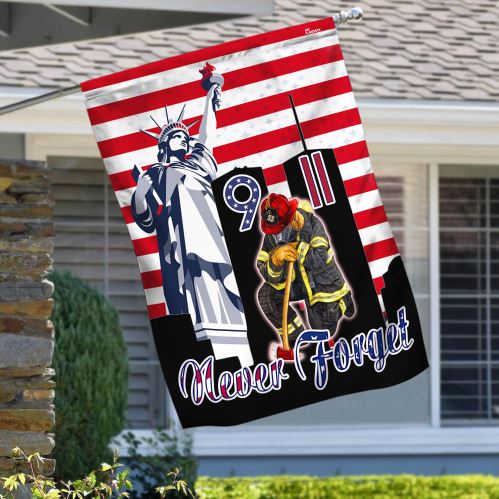 never forget 911 firefighter patriotic flags