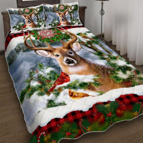 show me homes decorated for christmas Deer Christmas Quilt Bed Set