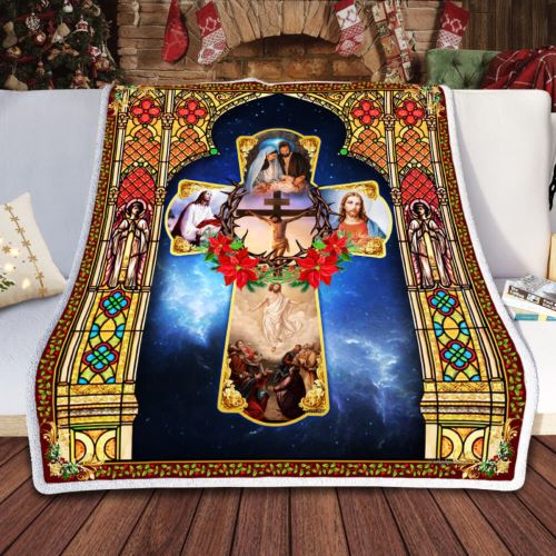 unique christmas designs Jesus Christian Cross Christmas Sofa Throw Blanket