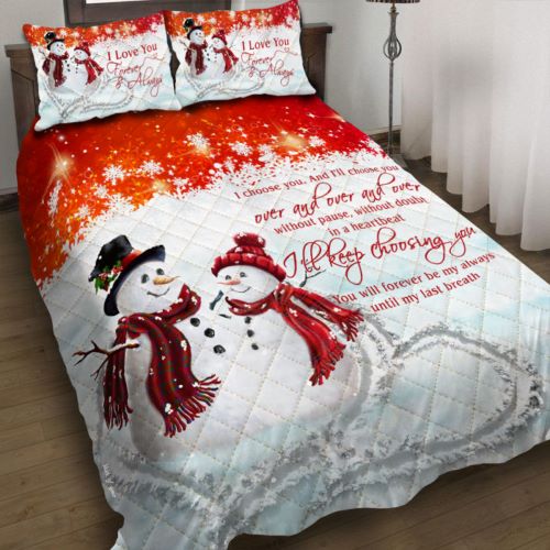 unique christmas presents Snowman Couple Christmas Quilt Bed Set
