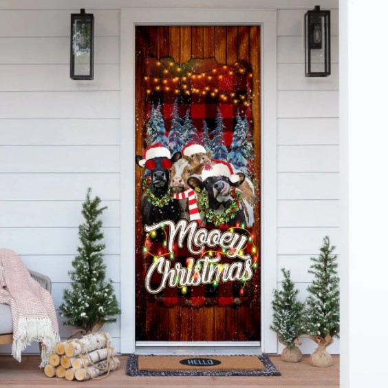 welcome door decoration Happy Family Cow Mooey Christmas Door Cover