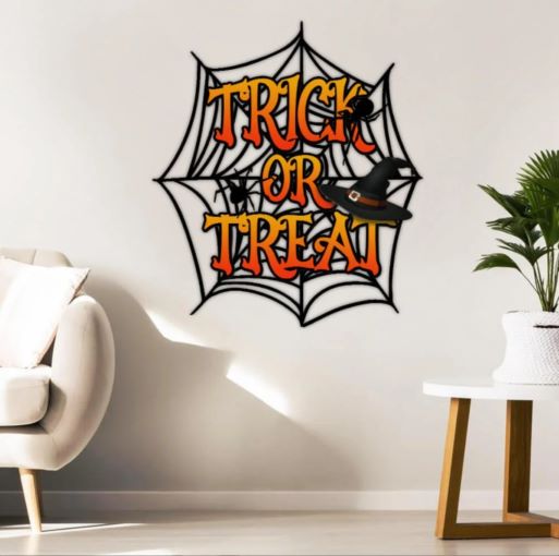 34. Flagwix Cute Halloween Accessories - Halloween Decor Trick Or Treat Hanging Metal Sign