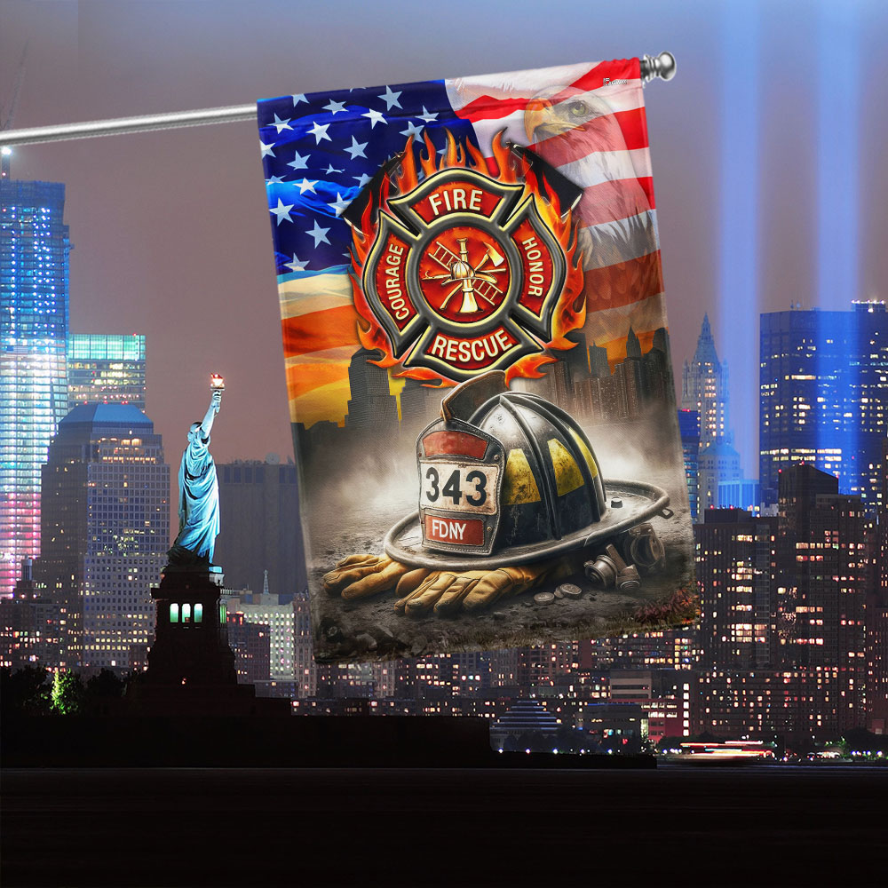 343 Firefighters Memorial Patriot Day 911 September 11 9/11 Never Forget Flag
