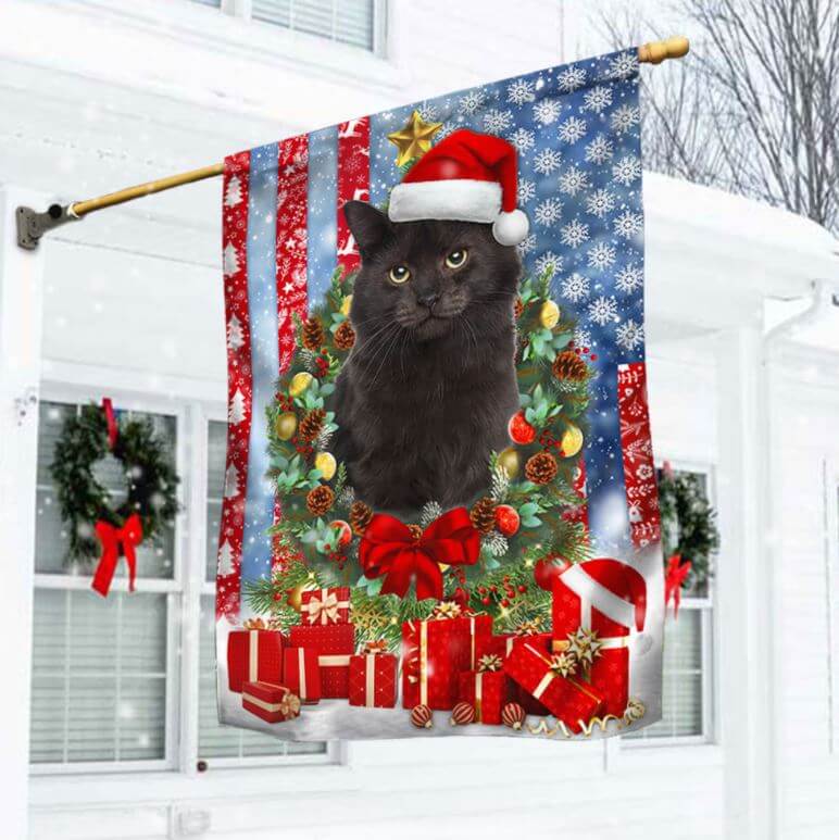 Black Cat Christmas Flag