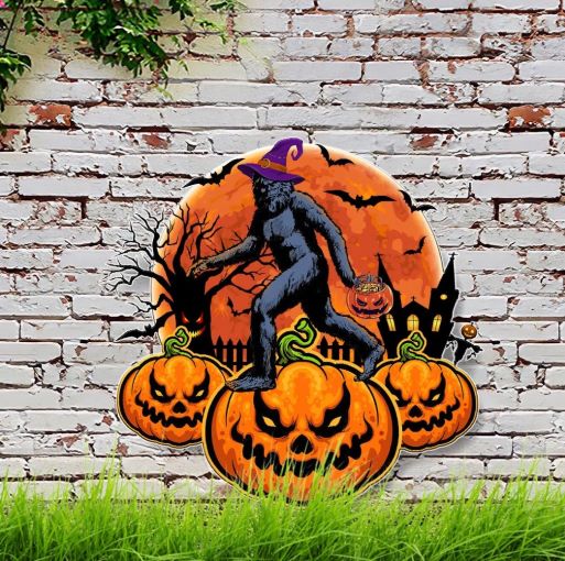 Disney Pumpkin Carving Halloween Garden Metal Sign The Bigfoot Moon Hide & Seek