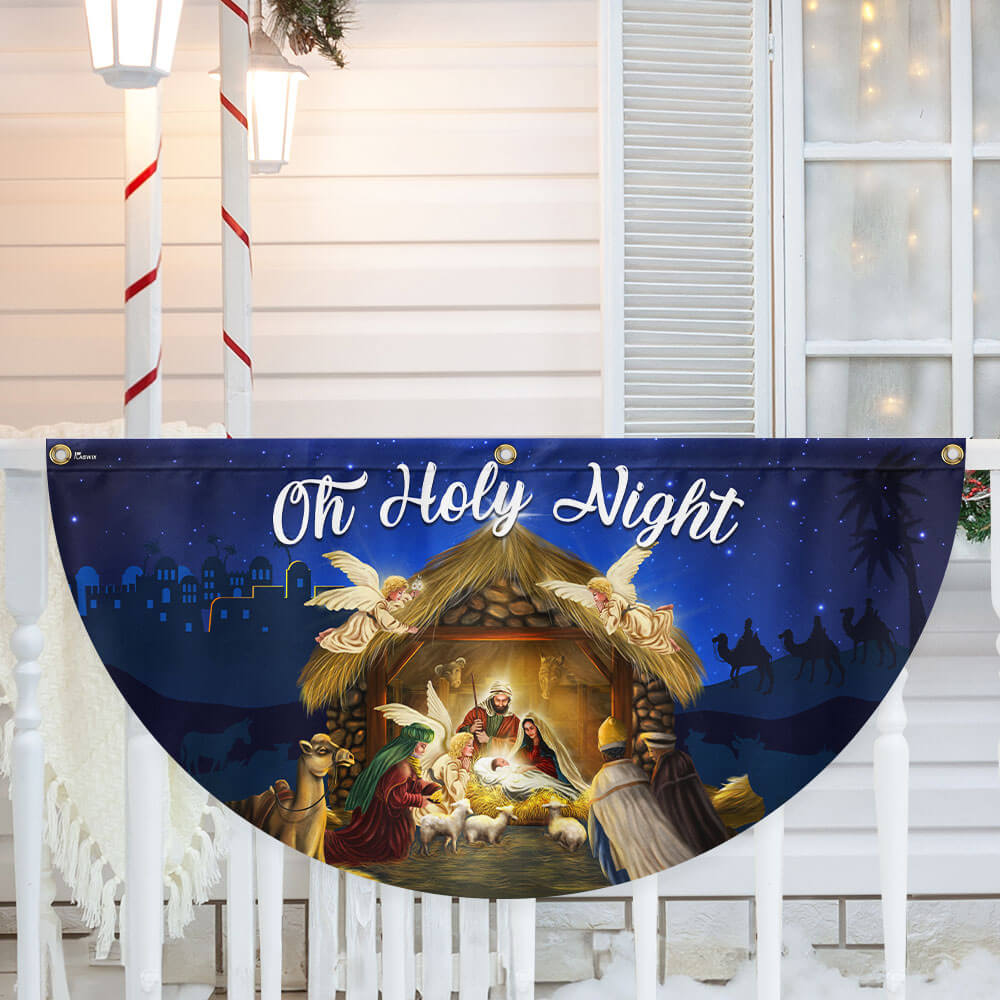 Nativity Of Jesus Christmas Fan Flag Holy Night Christmas Non-Pleated Fan Flag
