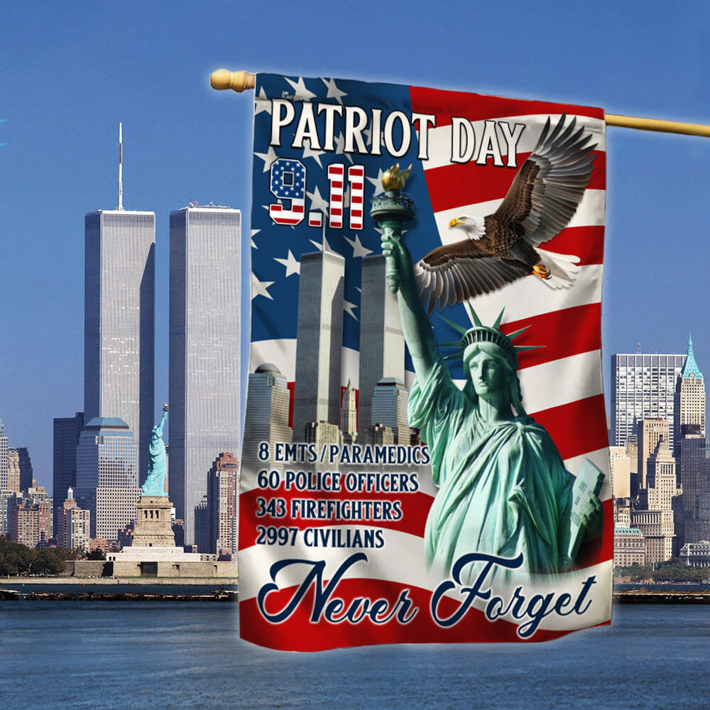 Never Forget Patriot Day 9/11 Memorial American Flag