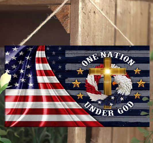 One Nation Under God Rectangle Jesus Wooden Sign