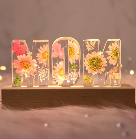 Personalized Custom Initial Pressed Real Flower Night Light