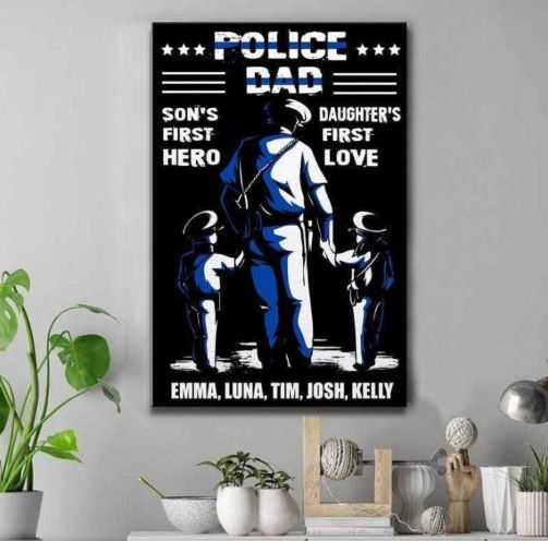 Police Officer Retirement Gifts Police Dad Kids Names Thin Blue Line Canvas Print