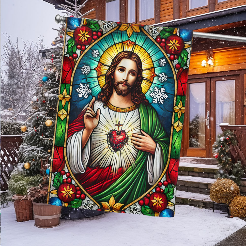 Sacred Heart of Jesus Stained Glass Christmas Flag