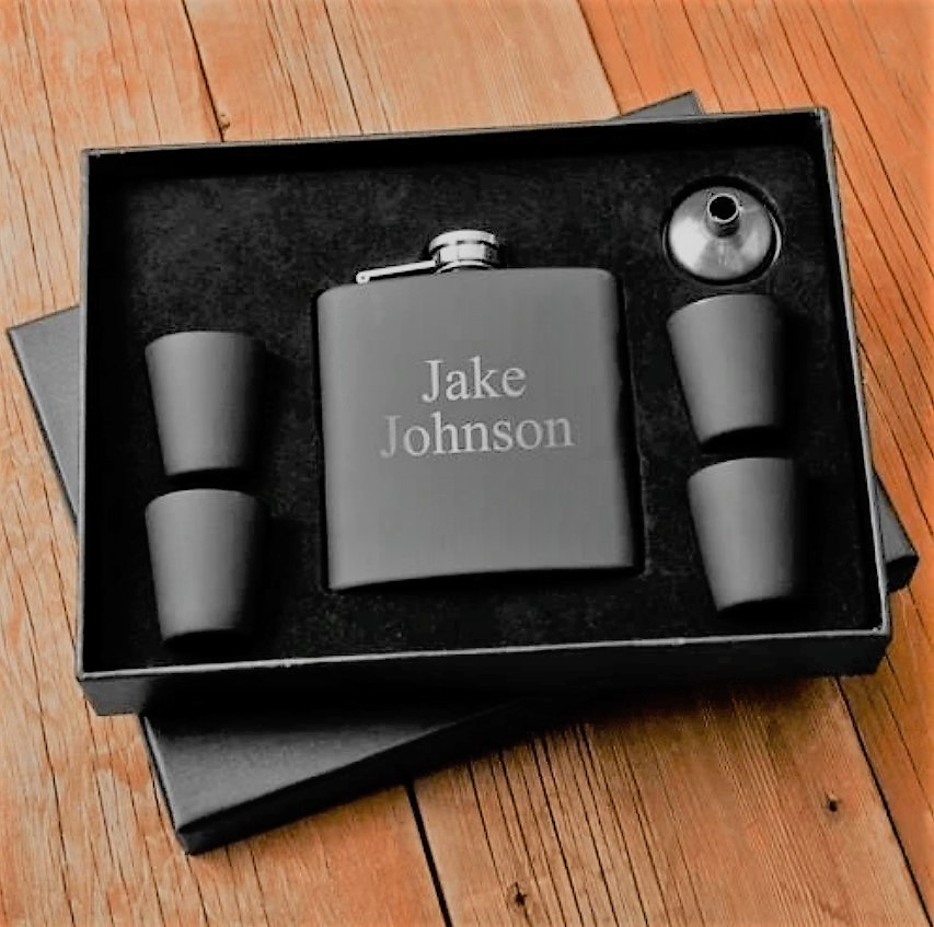 Unique Retirement Gifts Personalized Retirement Gift For Dad Black Flask With Shot Glasses