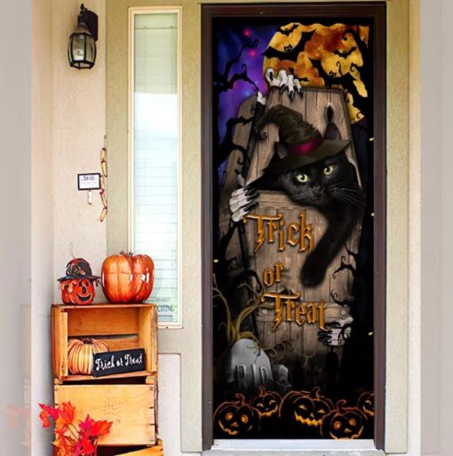 Witch Decorations Indoor Black Cat. Trick Or Treat Halloween Door