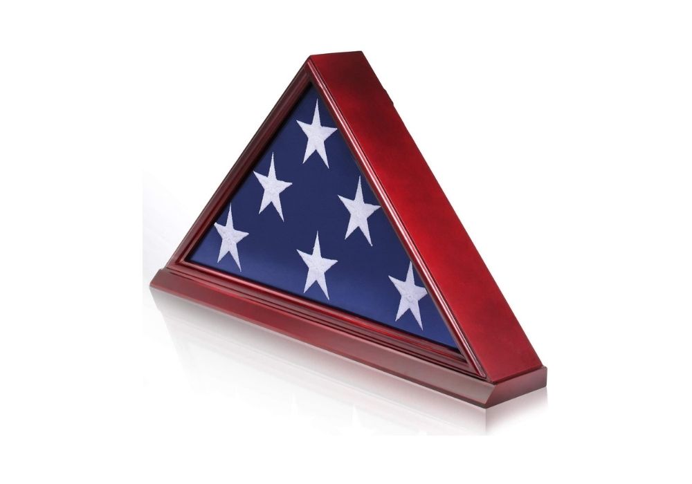 american flag in a wooden display case