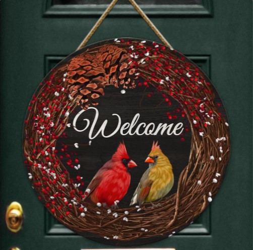 Cardinal Welcome Wooden Sign
