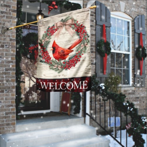 Christmas Cardinal Welcome Flag