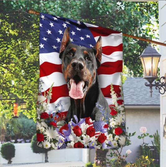 Doberman Pinscher Dog Flag Flower Around